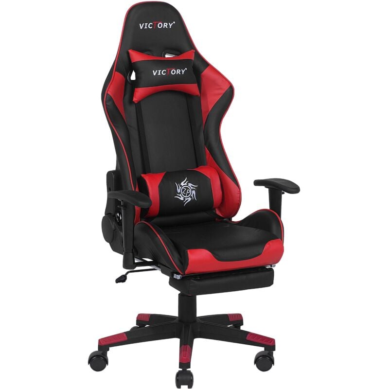 Beliani - Chaise de Bureau Fauteuil Design Gamer Revêtement en Cuir pu Noir et Rouge Réglable en Hauteur avec Dossier Inclinable Moderne Tendance