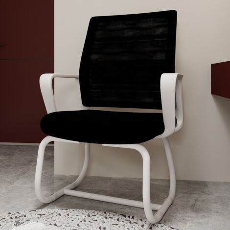 Chaise de bureau - Structure en métal, Fauteuil rembourré, Chaise longue, Bureau à domicile double usage, Blanc + Noir