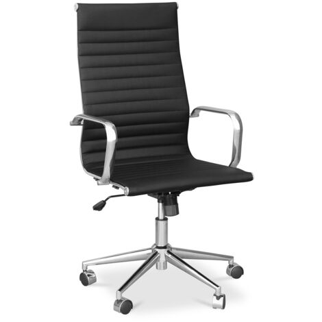 Chaise de bureau T9 - Faux cuir et métal - Roues Noir - Faux cuir, Acier chromé, Nylon - Noir