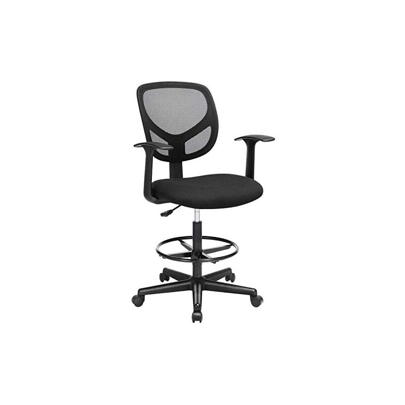 Chaise de bureau Tabouret de travail ergonomique avec accoudoirs Hauteur d'assise 55-75 cm Chaise de travail haute avec repose-pieds réglable