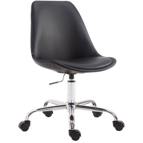 Chaise de bureau tabouret de travail sur roulettes hauteur réglable en PVC noir et métal chromé 100002678