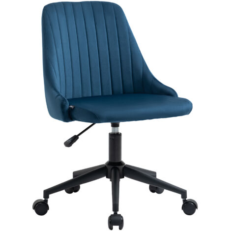 Chaise de bureau velours bleu 50x58x77-87cm  ergonomique pivotante 360° roulettes hauteur réglable