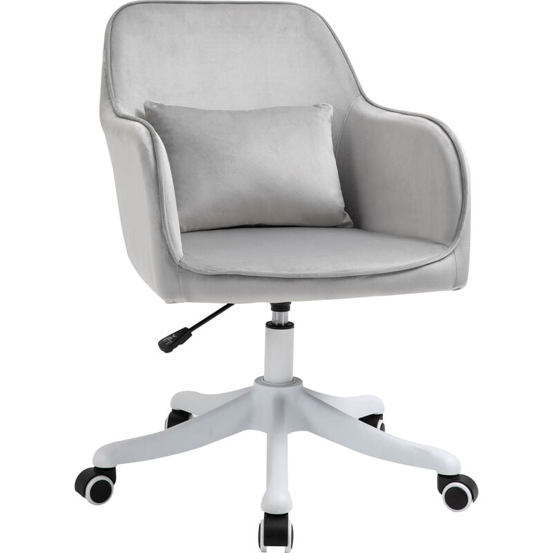 Homcom - Chaise de bureau velours fauteuil bureau massant coussin lombaire intégré hauteur réglable pivotante 360° gris clair - Gris