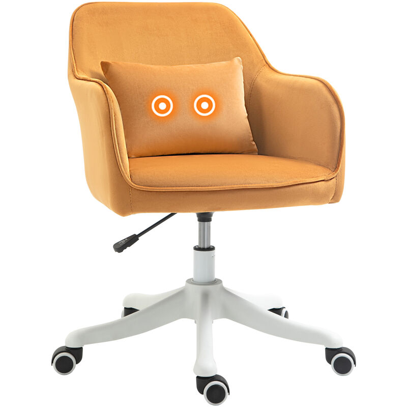 Homcom - Chaise de bureau velours fauteuil bureau massant coussin lombaire intégré hauteur réglable pivotante 360° jaune - Jaune
