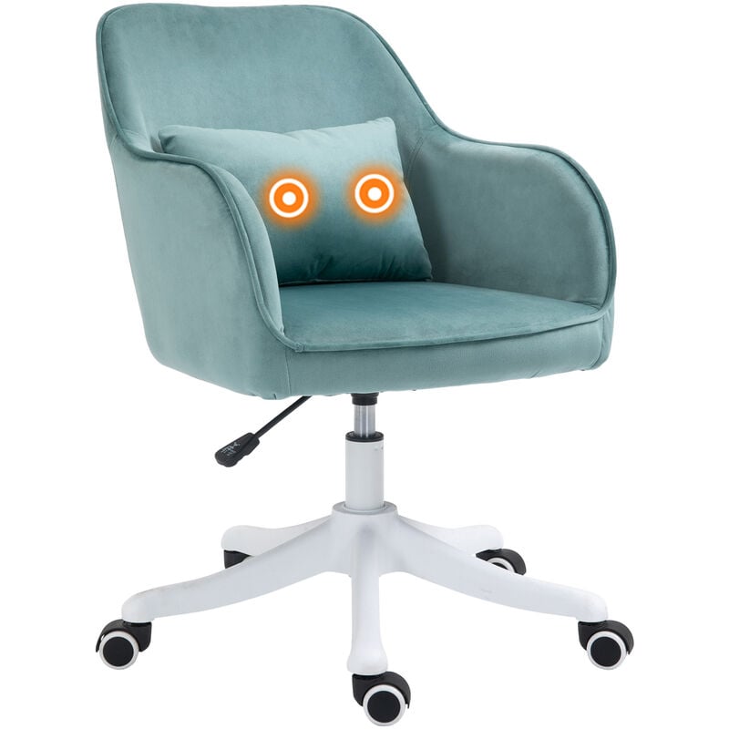 Homcom - Chaise de bureau velours fauteuil bureau massant coussin lombaire intégré hauteur réglable pivotante 360° vert menthe - Vert