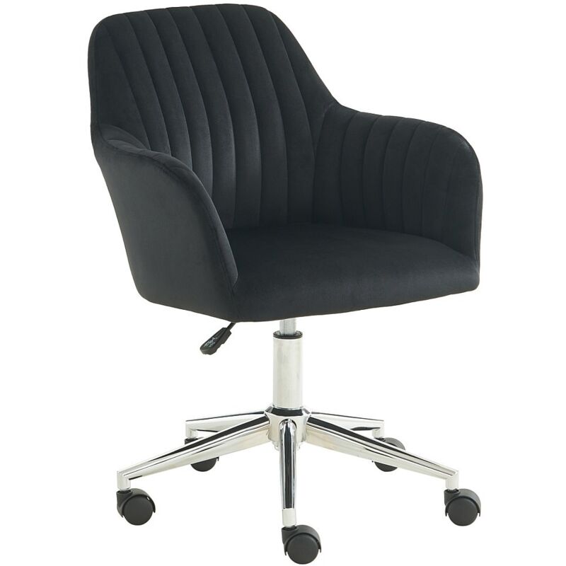 Chaise de bureau - Velours - Noir et argenté - Hauteur réglable - ELEANA