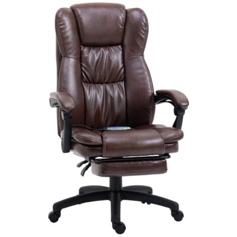 Chaise de bureau Vinsetto à roulettes réglable avec repose-pieds appui-tête massage et similicuir marron 68 5x68 5x113 121cm