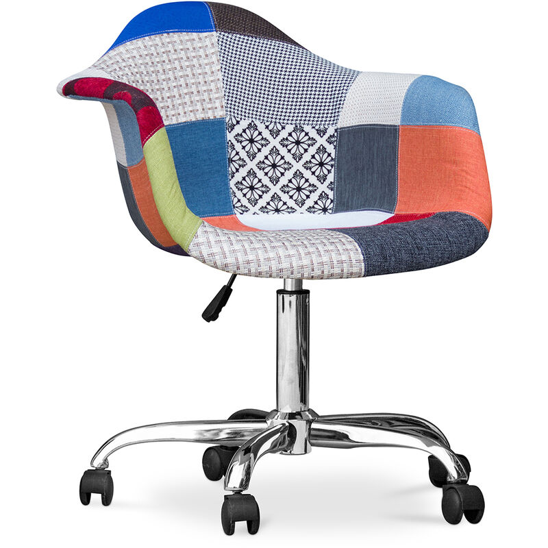 Privatefloor - Chaise de bureau avec accoudoirs - Chaise de bureau à roulettes - Tapissée en patchwork - Pixi Multicolore