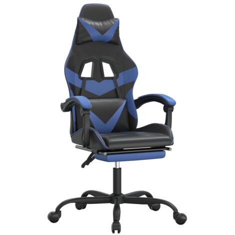 Chaise de bureau,Chaise de bureau avec repose-pied Noir et bleu Similicuir CFW17673