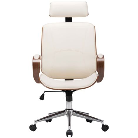 Chaise de bureau，Fauteuil de bureau, Chaise Gaming avec appuie-tête Crème Similicuir et bois CFW51608