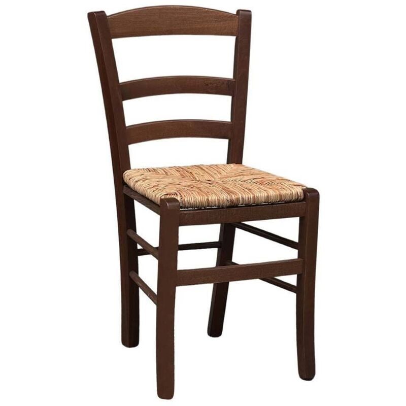 Okaffarefatto - Chaise de campagne en bois de noyer foncé avec assise en paille de riz