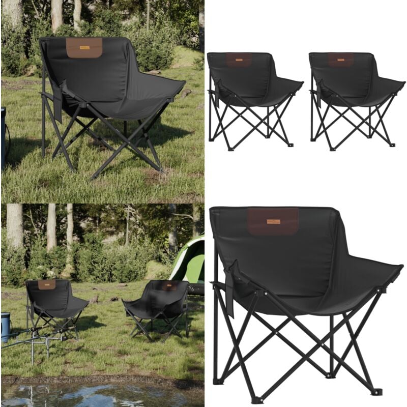 Chaise de camping avec poche pliable lot de 2 noir - Chaises De Camping - Chaise Pliante - Mobilier De Jardin - Chaise Extérieure - Chaise Portable