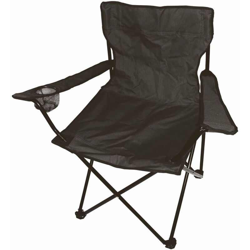 Chaise de camping avec porte-gobelet - noir