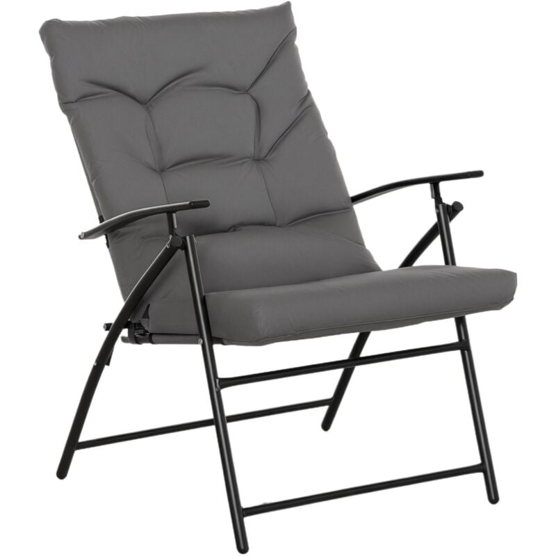 Chaise de camping pêche pliable portable haut dossier inclinable épais coussin matelassé inclus gris