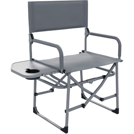 Chaise de camping plage pliable - plateau porte-gobelet - métal oxford gris