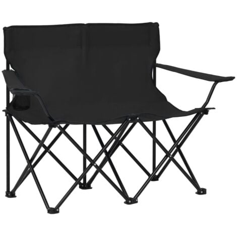 Chaise de camping pliable à 2 places Acier et tissu Noir