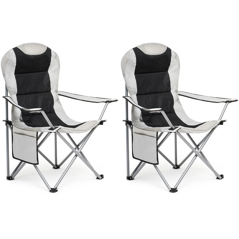 Lot de 2 chaises de camping pliante avec Porte-Gobelet et Poche de Côté , Gris clair - Mondeer