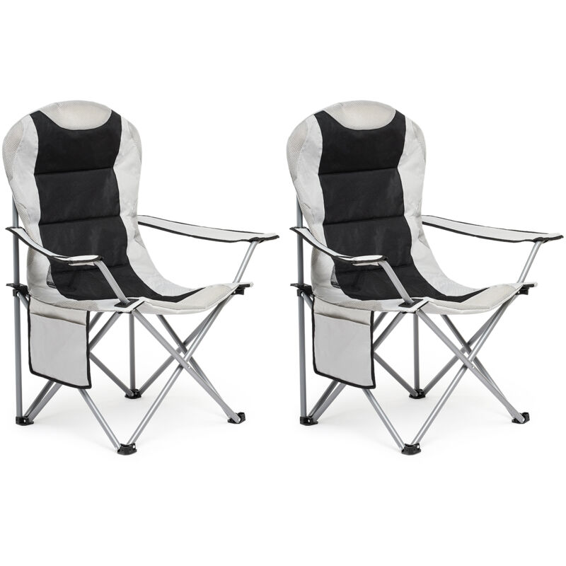 Mondeer Lot de 2 chaises de camping pliante avec Porte-Gobelet et Poche de Côté , Gris clair