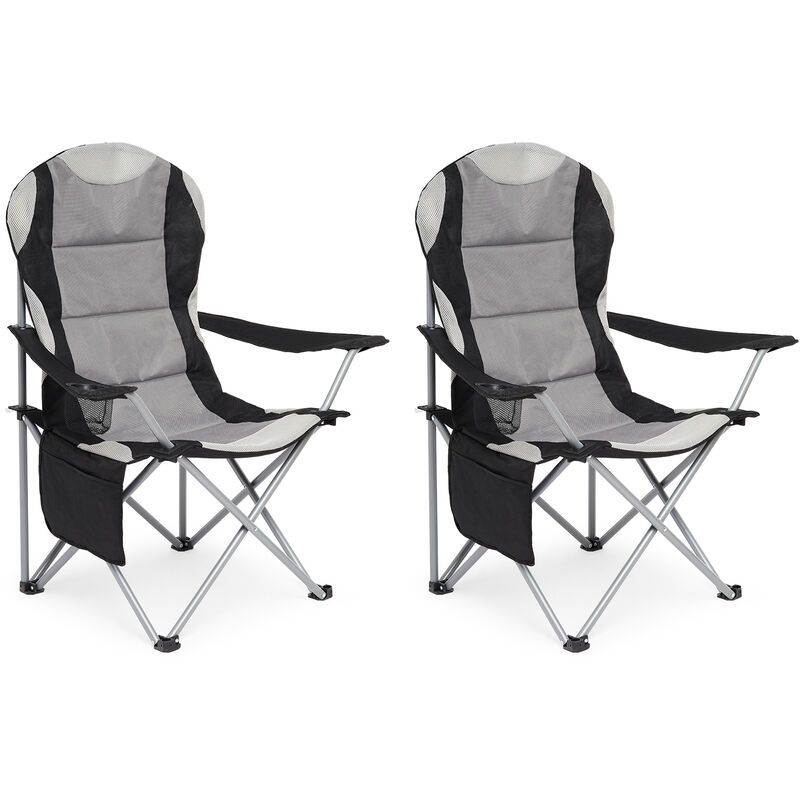 Lot de 2 chaises de camping pliante avec Porte-Gobelet et Poche de Côté , Gris Foncé - Mondeer