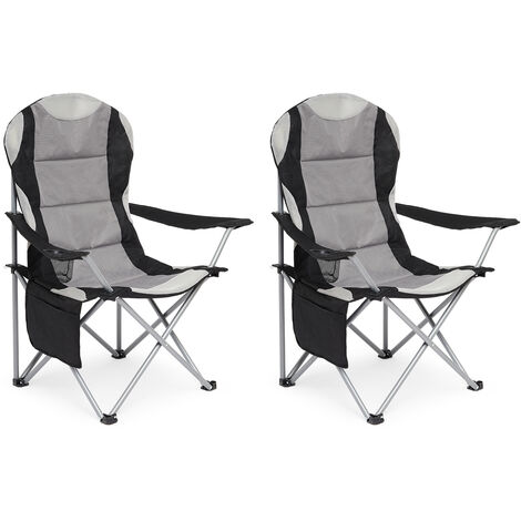 Chaise de Camping Pliable avec Porte-Gobelet et Poche de Côté , Portable pour Plage, Voyage, Pêche, Barbecue, Gris Foncé,Lot de 2 