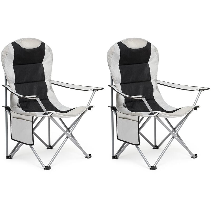 Chaise de Camping Pliable avec Porte-Gobelet et Poche de Côté , Portable pour Plage, Voyage, Pêche, Barbecue, Gris Claire,Lot de 2