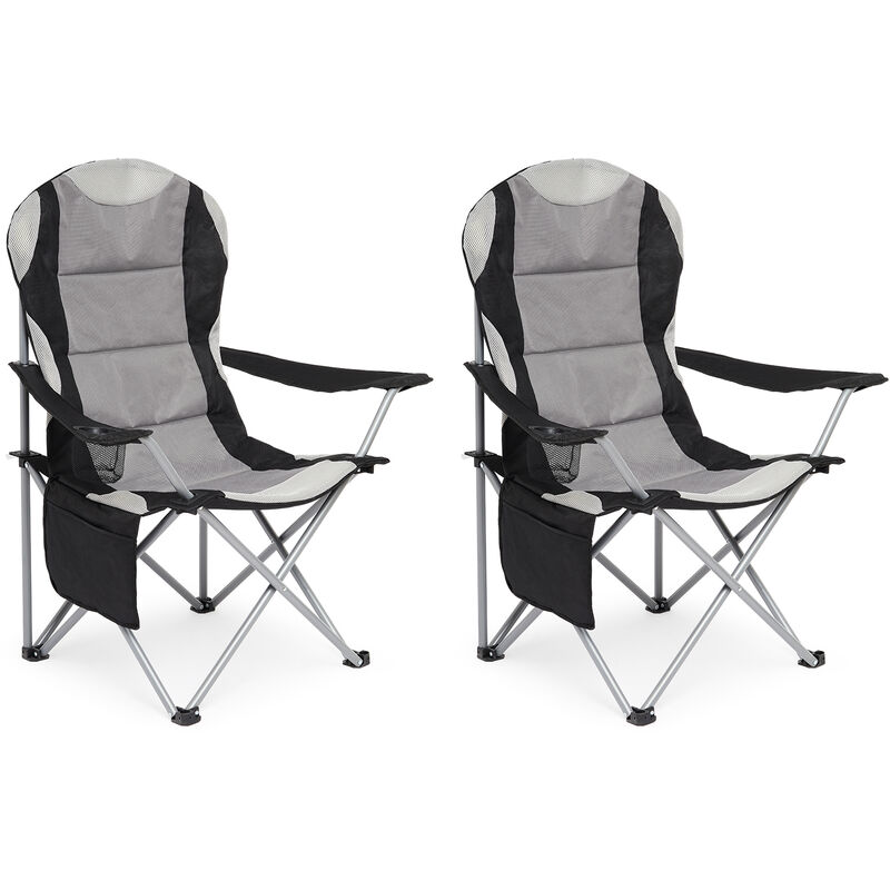 Chaise de Camping Pliable avec Porte-Gobelet et Poche de Côté , Portable pour Plage, Voyage, Pêche, Barbecue, Gris Foncé,Lot de 2