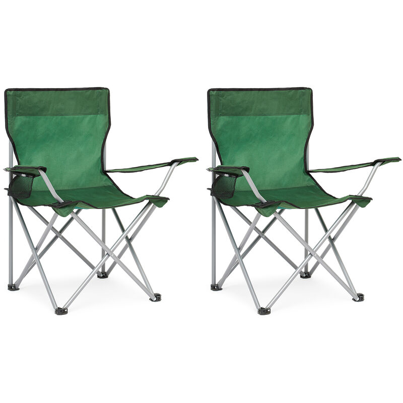 Lot de 2 Chaise de Camping Pliable avec Porte-Gobelet , Portable, Extérieure pour Plage, Voyage, Pêche, Barbecue - Vert - Mondeer