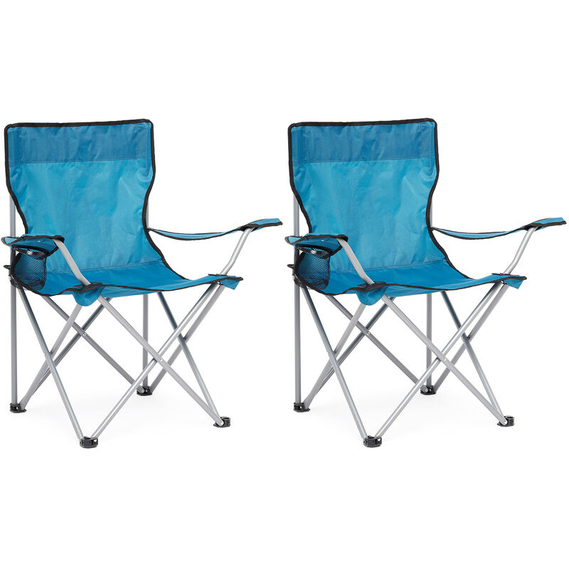 Lot de 2 Chaise de Camping Pliable avec Porte-Gobelet , Portable, Extérieure pour Plage, Voyage, Pêche, Barbecue - Bleu - Mondeer