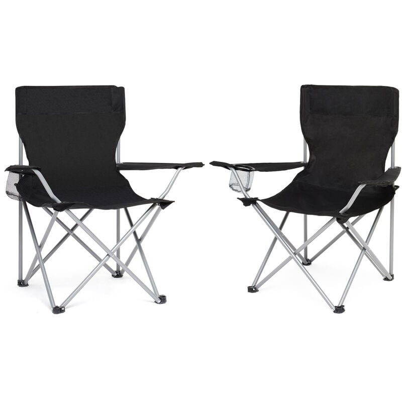 Chaise de Camping Pliable avec Porte-Gobelet , Portable, Extérieure pour Plage, Voyage, Pêche, Barbecue, Noir, Lot de 2
