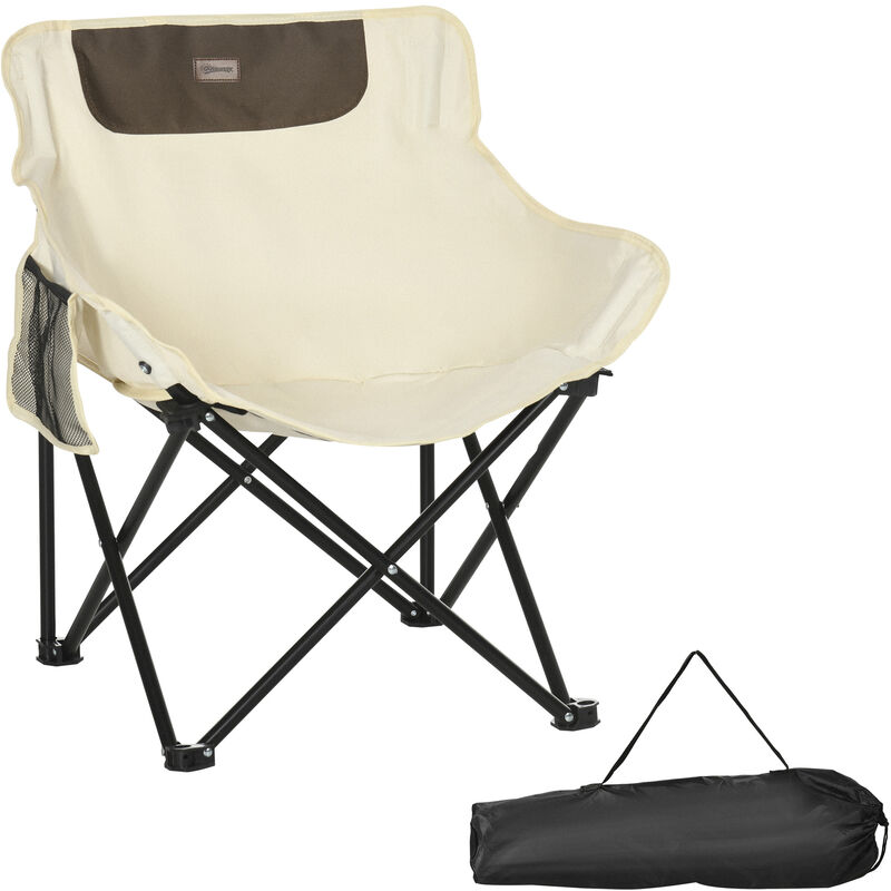 Chaise de camping pliable avec sac de transport et pochette de rangement acier oxford beige - Beige