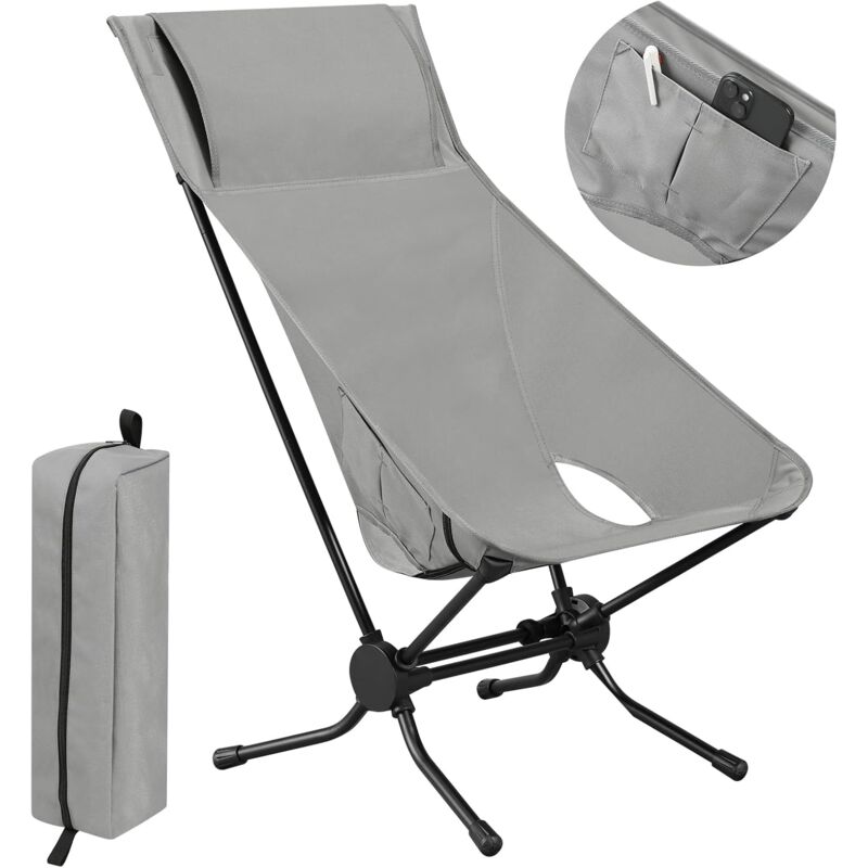 Chaise de Camping Pliable et Ultra-légère, Chaise Pliante Alu Portable avec Sac de Transport, Chaise de Pêche avec Dossier Haut jusqu'à 150 kg, pour