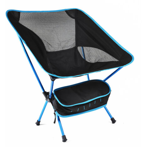 Chaise de Camping Pliable Extérieure en Alliage d'Aluminium avec Dossier en Maille Bleu Ciel pour Pêche et Plage