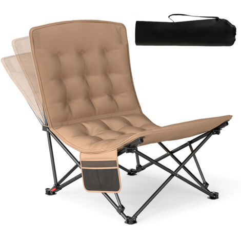 Chaise de Camping Pliable, Lounge Recliner Portable avec Dossier Ajustable, Siège Rembourré, Sac de Transport, pour Plage, Pêche, Voyage, 225 kg