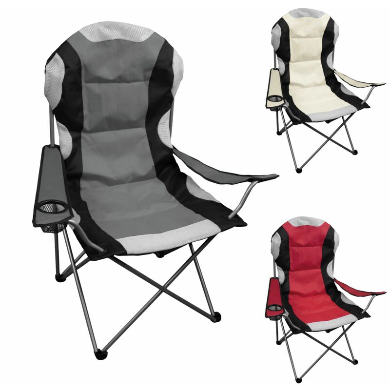 Chaise de camping pliable + Sac de transport - Gris - Linxor