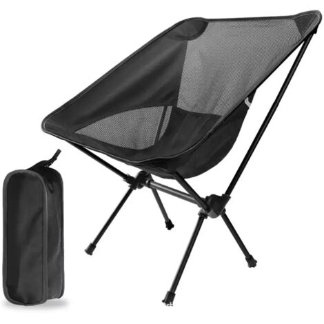 Chaise de Camping Pliable Ultra Légère avec Sac de Transport - pour Plage, Pêche, Randonnée et Barbecue - Noir