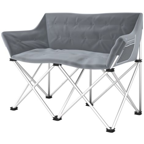 Chaise de camping pliante 2 places avec accoudoirs et poche latérale, supportant jusqu'à 240 kg, légèrement rembourrée, idéale pour la pêche, le jardin, le camping et la plage. Convient également pour