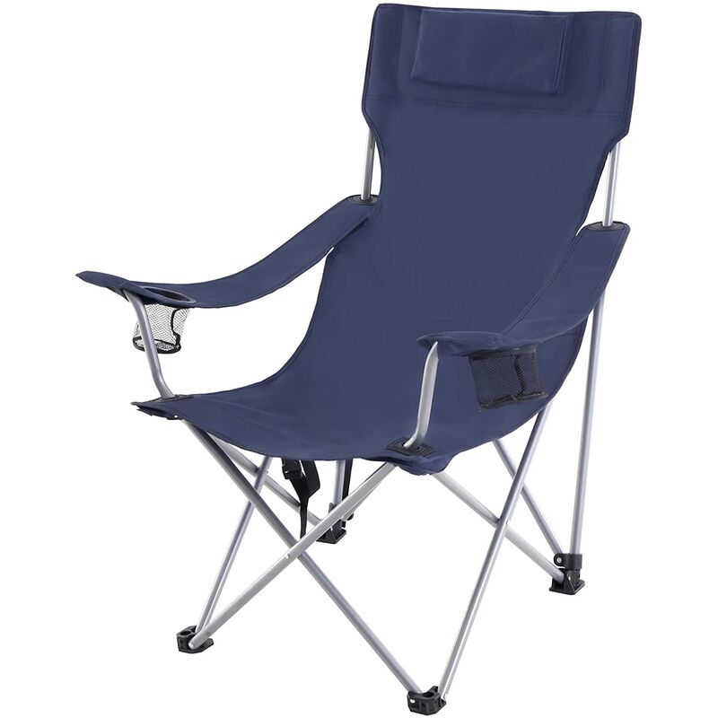 ACAZA Chaise de camping - Chaise pliante - Chaise d'extérieur avec accoudoirs, appuie-tête et porte-gobelets - Structure robuste - Capacité de charge