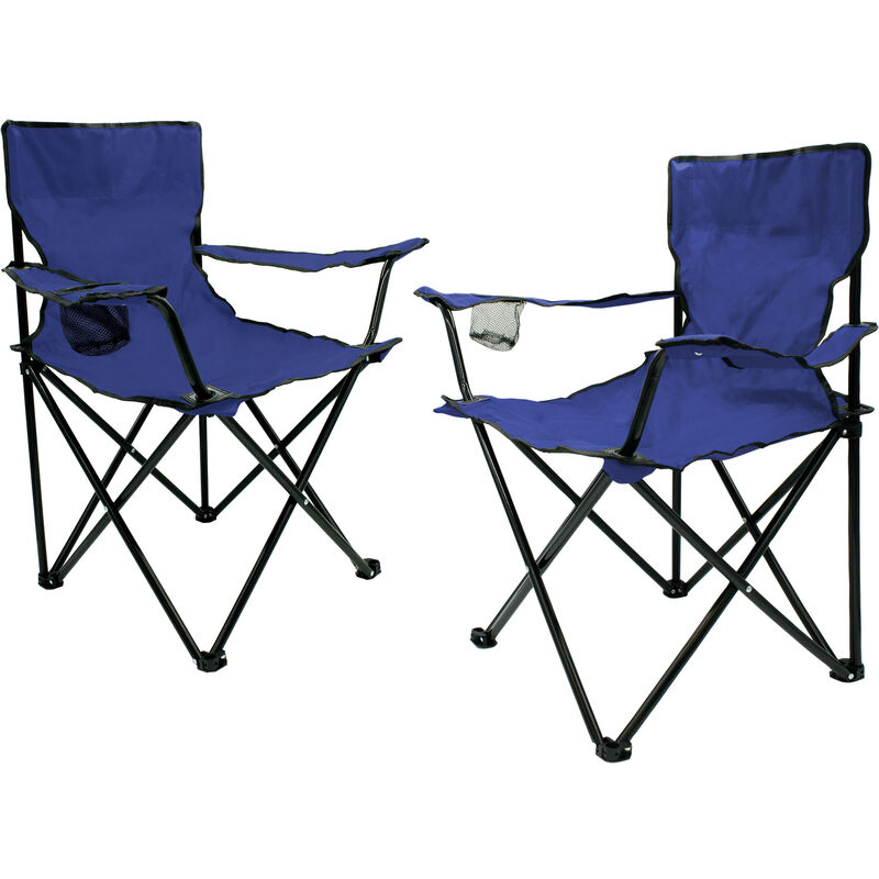 Chaise de camping pliante avec porte-boisson, set de 2 - bleu - chaise de camping pliante avec sac de transport - chaise pliante pour festival
