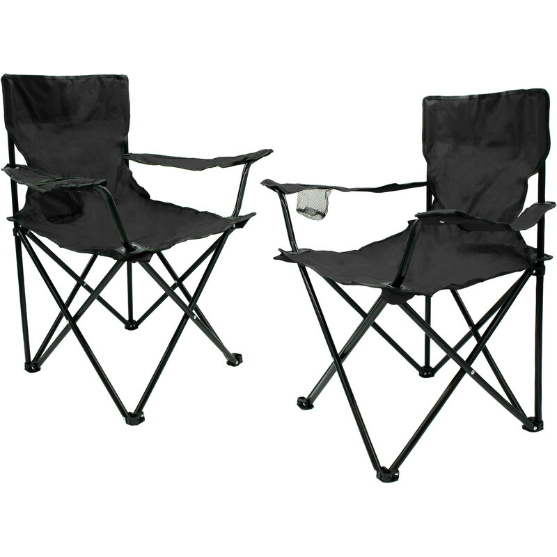 Spetebo - Chaise de camping pliante avec porte-boisson - set de 2 - noir - chaise de camping pliante avec sac de transport - chaise pliable pour