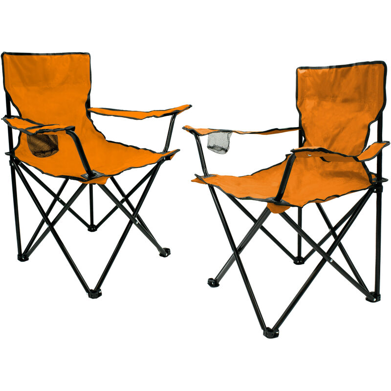 Spetebo - Chaise de camping pliante avec porte-boisson - set de 2 - orange - chaise de camping pliante avec sac de transport - chaise pliable pour