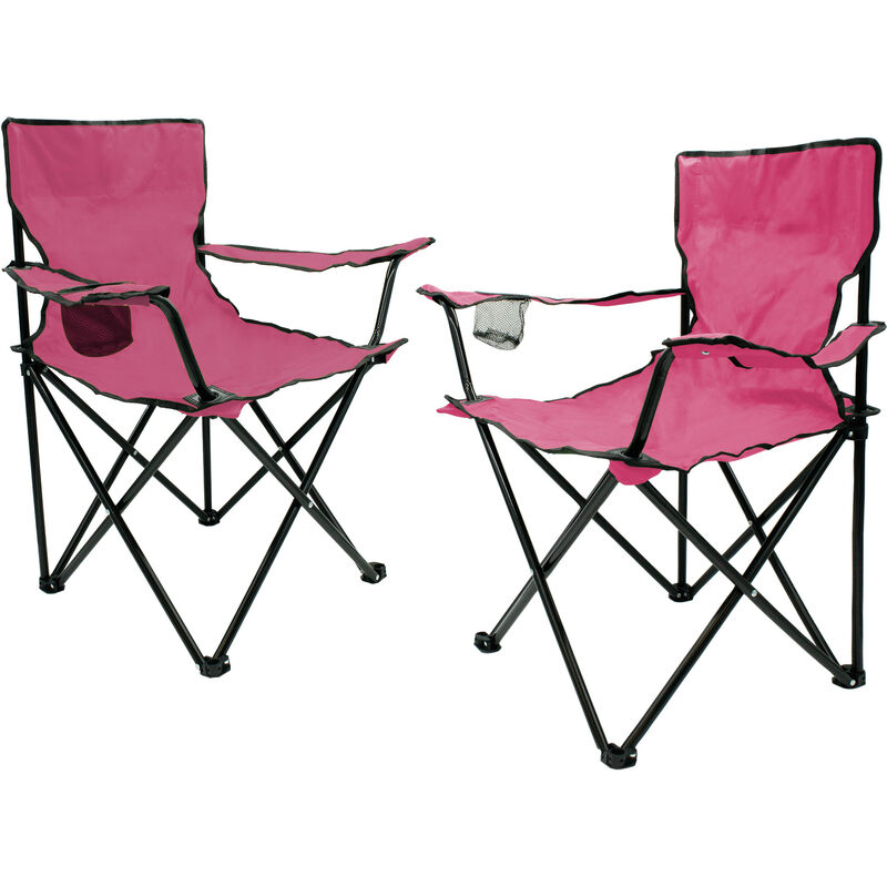 Chaise de camping pliante avec porte-boisson, set de 2 - rose - chaise de camping pliante avec sac de transport - chaise pliante pour festival