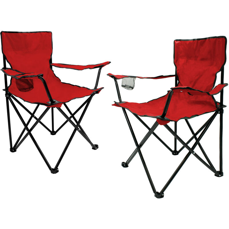 Chaise de camping pliante avec porte-boisson, set de 2 - rouge - chaise de camping pliante avec sac de transport - chaise pliante pour festival