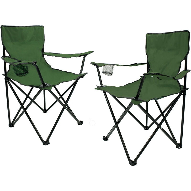 Spetebo - Chaise de camping pliante avec porte-boisson - set de 2 - vert - chaise de camping pliante avec sac de transport - chaise pliable pour