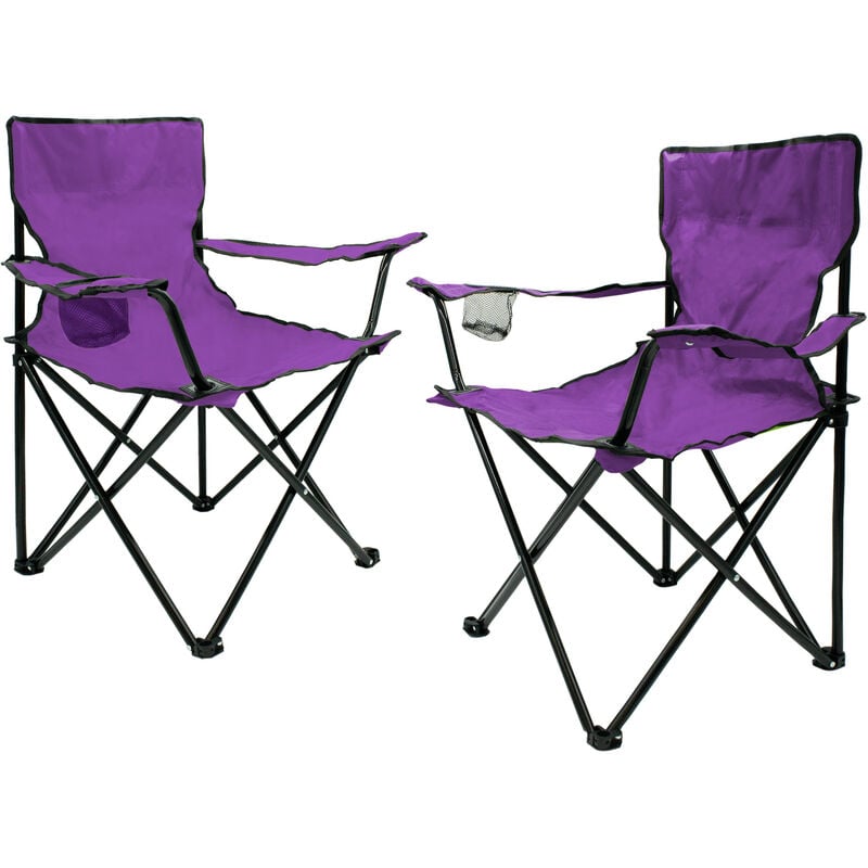 Chaise de camping pliante avec porte-boisson - set de 2 - violet - chaise de camping pliante avec sac de transport - chaise pliante pour festival