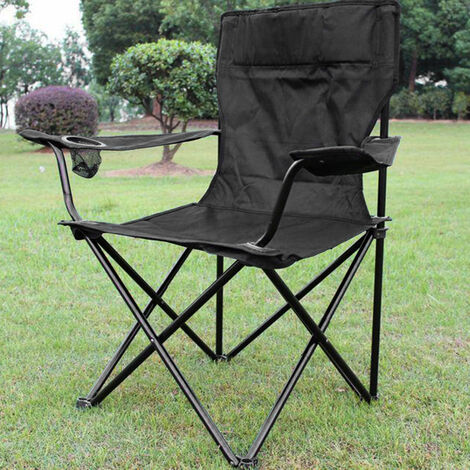 Chaise de camping pliante en acier 50 x 50 x 80 cm - Chaise portable et légère avec porte-gobelet - Sac de transport inclus - pour l'extérieur.noir