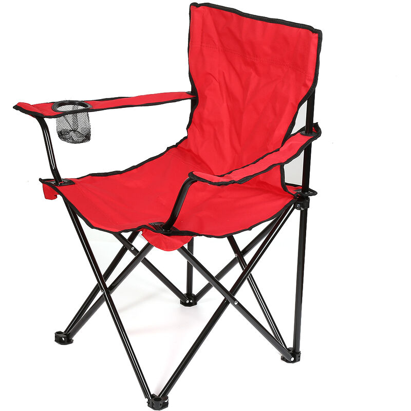 Chaise de camping pliante en acier 50 x 50 x 80 cm - Chaise portable et légère avec porte-gobelet - Sac de transport inclus - pour l'extérieur.rouge