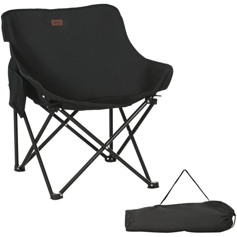 Chaise de camping pliante et légère avec sac de transport et poche de rangement, idéale pour les festivals, la pêche, la plage et la randonnée, noire.