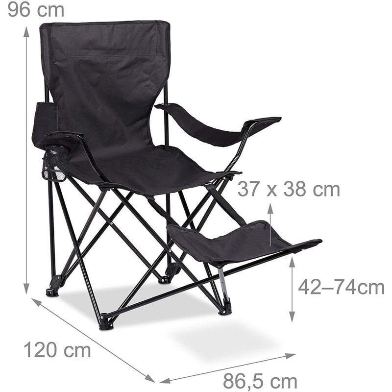 Chaise de camping pliante fauteuil pliable pêche repose-pieds noir - Noir
