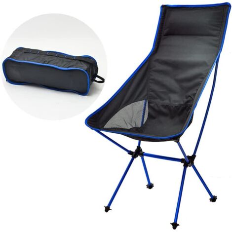 Chaise de camping pliante légère à dossier haut avec appui-tête, chaise de randonnée portable, chaise de plage inclinable pour randonnée, pêche, terrasse, jardin, pique-nique, voyage (bleu)