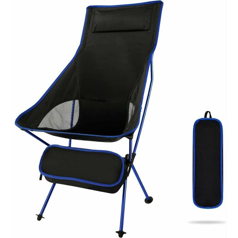 Linghhang - Chaise de Camping Pliante légère à Dossier Haut, Portable et compacte avec appuie-tête, Poche Double Face et Sac de Transport pour